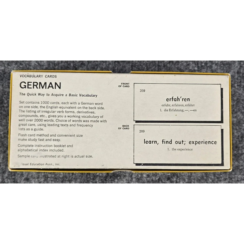 Vintage Vis-Ed German Vocabulary Cards Yellow 1000 Cards Educational School 60s